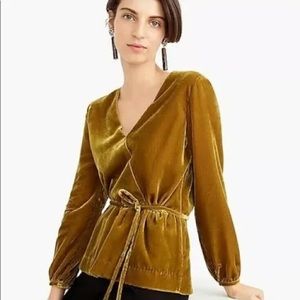J CREW deep Vintage gold bronze faux wrap silky velvet blouse dress top NWT SZ 2